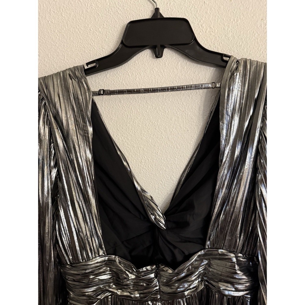 BOHME Faylinn Metallic Mini Dress Women's Pleated Dress Sz L Retro Club - Picture 5 of 16
